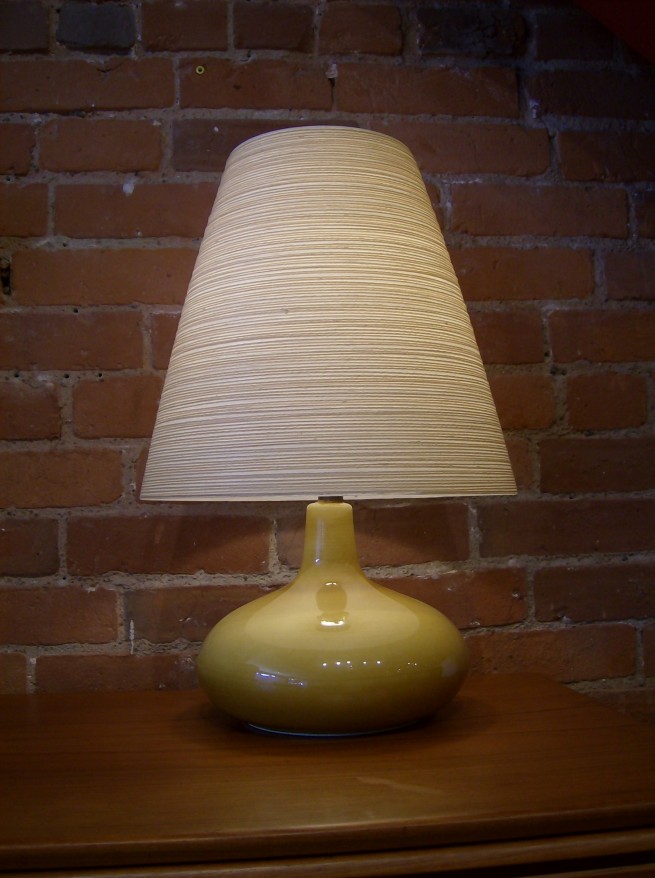 Stunning Mid-century modern ceramic lamp by the Bostlund Family - gorgeous sunny yellow glaze with a glossy finish -comes with the original fiberglass shade - SOLD