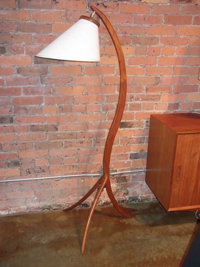 Exceptional Mid-century 3 legged teak floor lamp - a definite statement piece - excellent condition - this beauty stands 63"H- SOLD