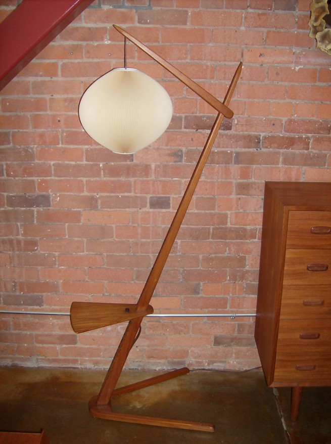 Extraordinary Mid-century modern teak floor lamp - just look at those lines - a definite statement piece - this beauty is all original and in fantastic condition - stands 65'H - SOLD