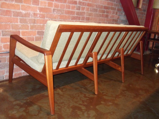 Spectacular 1960's teak 3 seater sofa - designed by Arne Wahl Iversen for Komfort - Denmark - newly upholstered, wood is is in beautiful condition - check out those legs - (SOLD)