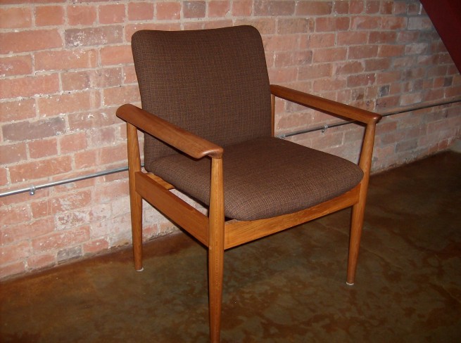 Gorgeous 1960's teak arm chair "diplomat" designed by Finn Juhl for France & Son - new foam, but retains it's original fabric - an extremely comfortable chair - - great for your home, office - you decide - (SOLD)