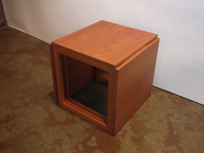 1960's set 3 teak cube nesting tables designed by Danish designer Kai Kristiansen for Vildbjerg Mobelfabrik - super unique - newly re-finished - a perfect end table solution for small space - 15.75" x 17.75" x 16.5"H - (SOLD)