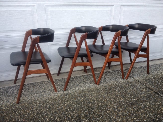 Set of 4 incredible teak "A frame" dining chairs designed by Kai Kristiansen $2,000