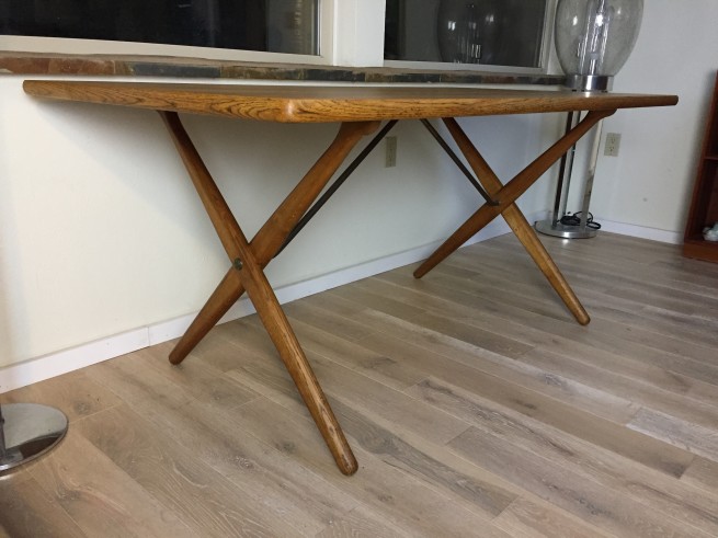 Impressive "RARE" Hans J. Wegner dining table or would make an equally impressive desk - it is comprised of a gorgeous combination of oak and brass - the top has been re-furbished to showcase it's original beauty..... a must have for any Mid-century Lover and or collector - $3500