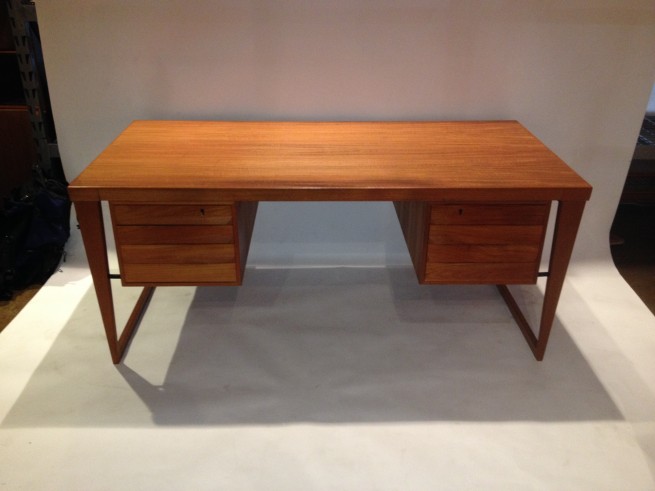 High end mid-century teak desk designed by Kai Kristiansen for Feldballes Mobelfabrik,Denmark,cabinets on back side (SOLD)