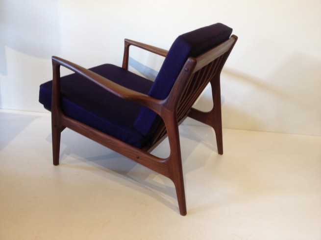 Stunning Mid-century Modern Easy Chair ( almost identical to the IB Kofod Larsen) - this beauty is sleek the ergonomics in this design makes for one comfy chair - new 25 year foam and newly re-covered in a exquisite deep purple wool by Kvadrat - $1400