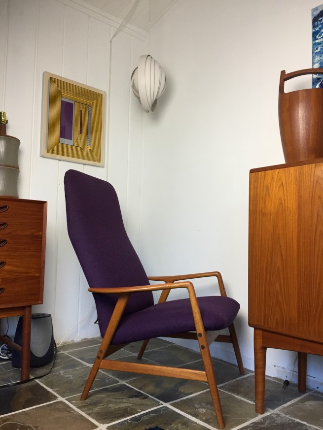 Gorgeous 1960's Scandinavian Modern high back reclining lounge chair by Swedish company - DUX - stamped at base - newly upholstered in a stunning Kvadrat wool fabric - head cushion coming :) - (SOLD)