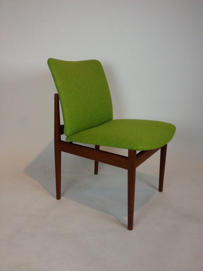 Outstanding Mid-century modern occasional teak chair designed by Finn Juhl for France & Son newly upholstered in a Kvadrat wool (Lime Melange) - perfect comfort chair - incredible design - (SOLD)