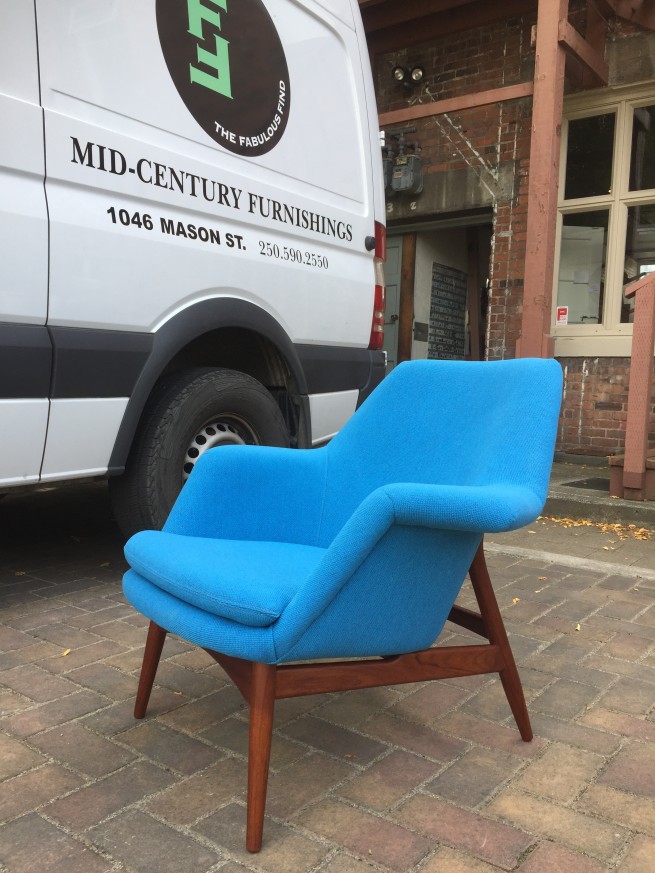 Mid-century Modern Björn Engö Manta Ray Lounge Chair - completely restored - including re-finished solid wood frame and all new foam and upholstered in a gorgeous turquoise blue fabric by Maharam - (SOLD)