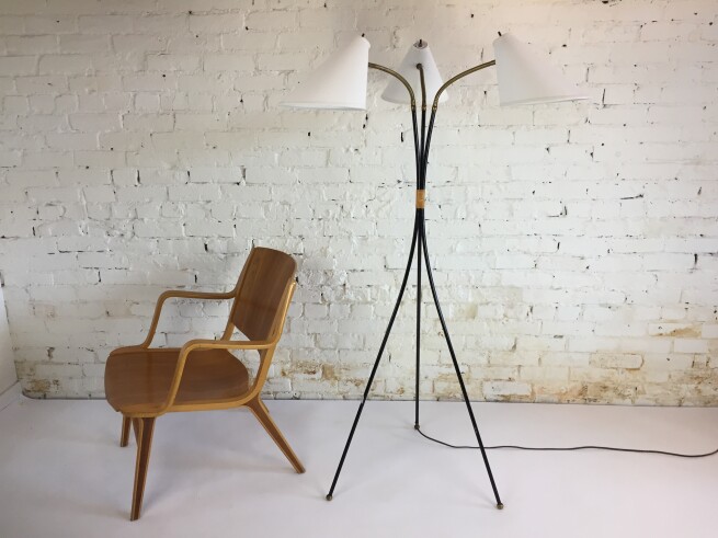 Outstanding 1950's Atomic 3 headed / tripod floor lamp - all three heads are adjustable /directional and are custom made - newly rewired(SOLD)