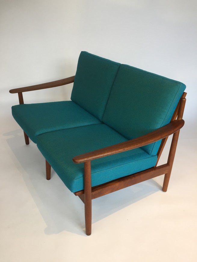 Love seat,made in Denmark in the 1960's by Fabian reupholstered in Kvadrat fabric (SOLD)