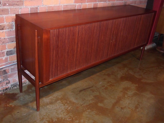 Extraordinary Mid-century modern teak credenza by Danish cabinet maker Niels Vodder - tambour doors - check out those sexy legs - outstanding craftsmanship - (SOLD)