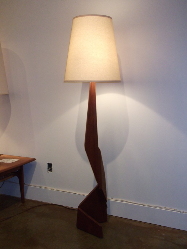 Outstanding Mid-century architectural teak floor lamp - comes with a new shade to complete - (SOLD)