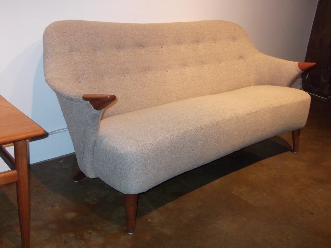 Early Danish modern sofa reupholstered,style and comfort, 67" L (SOLD)