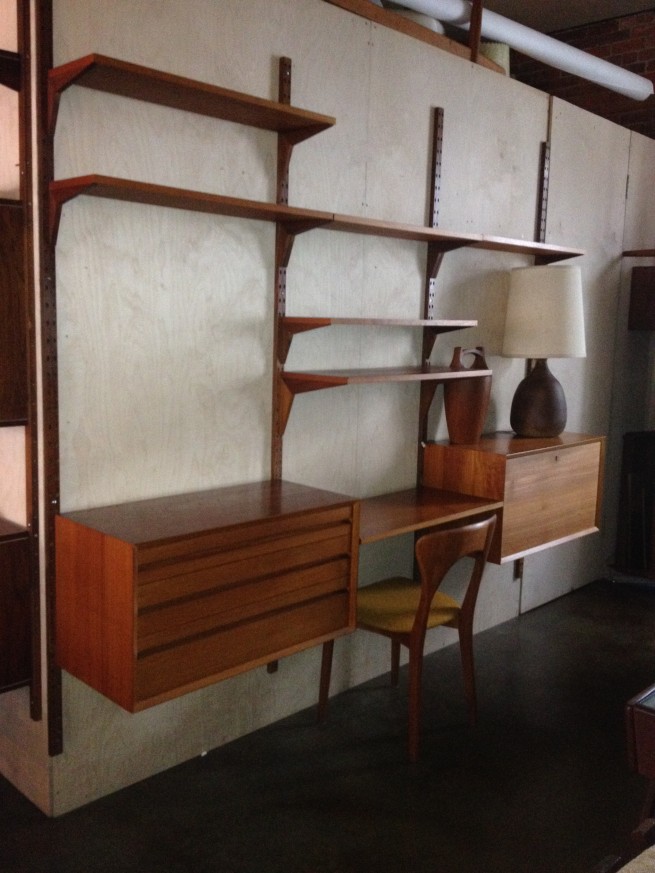 Magnificent 1960's teak Cado Wall System - designed by Poul Cadovius for Cado - Denmark - fabulous features - 4 lovely dovetailed drawers, a drop down desk cabinet with 4 incredibly crafted/mail slot dividers etc...original key too - perfect for your home or office - 95"L x 16"D x 80"H - SOLD