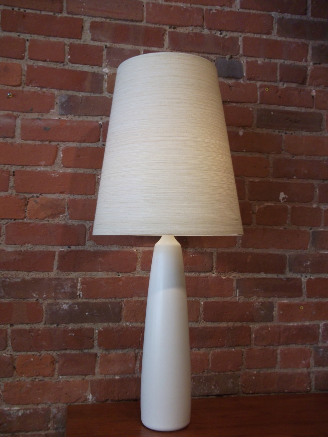 Large white ceramic lamp designed and made by Lotte & Gunnar Bostlund with the original shade - this beauty stands 34.5" tall $325(HOLD)