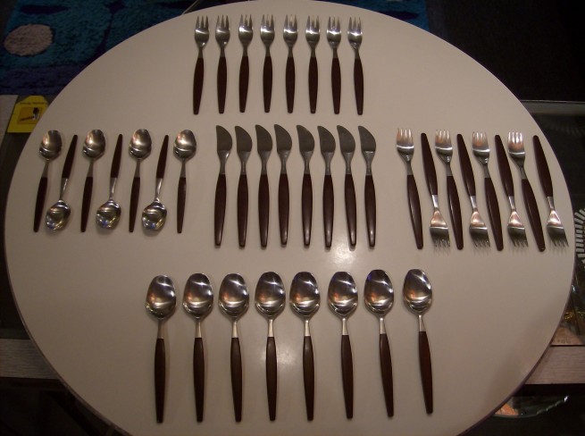 Incredible vintage 40 piece flatware set designed by Folke Arnstrom for Gense  - nice condition -  a beautiful quality set for a Mid-century modern enthusiast - $400/set