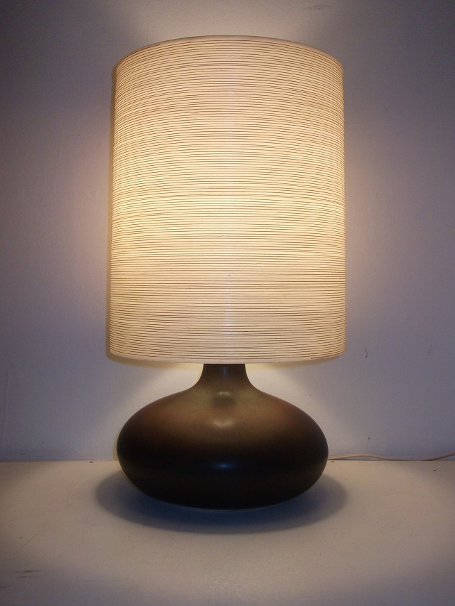 Absolutely gorgeous ceramic lamp & shade by Designers - Lotte and Gunnar Bostlund - the ceramic is a stunning earthy brown w/swirls of olive green - 18.75"H x 9.5"wide -WOW - (SOLD)
