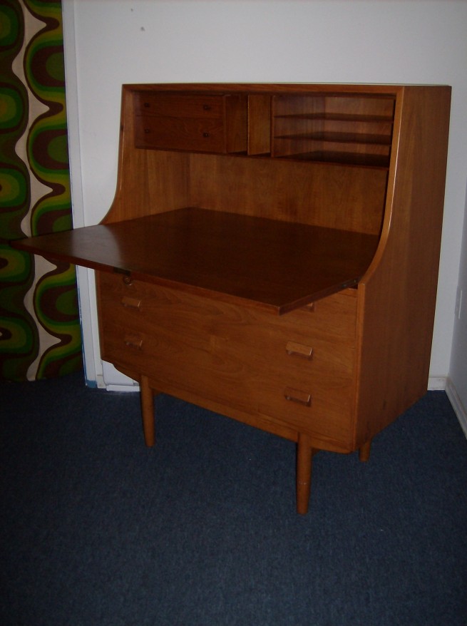 Gorgeous 1950's teak drop front/secretaire designed by Borge Mogensen - incredibly well made - superior craftsmanship - a perfect example of form meets function - - comes with the original lock & key - 39.5"W x 18.5"D x 48"H -$850 (HOLD)