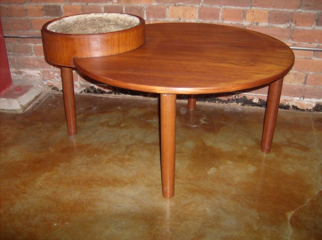 Unique Danish teak coffee table with planter pot - made in Denmark - stamped - 37"L x 31:W x 20"H - $400