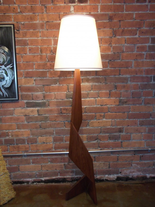 Gorgeous 1960's architectural teak floor lamp w/ a custom new shade - incredible glow - - stands - 60" tall - (SOLD)