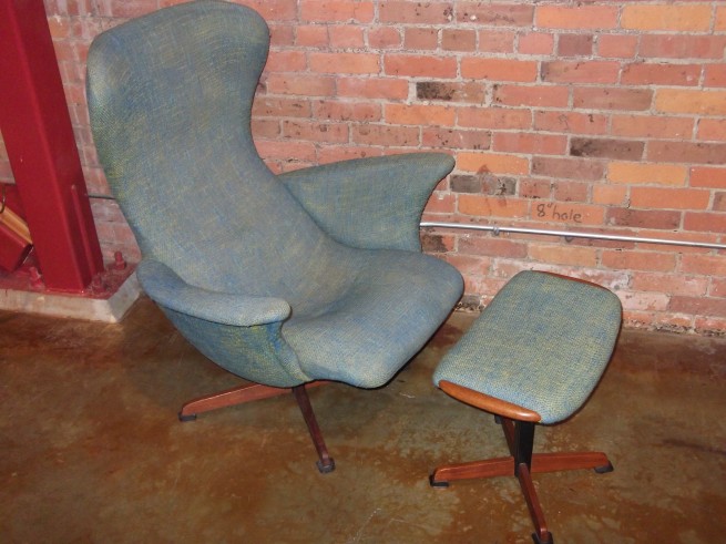 Rare lounge chair and ottoman made in the 1960,s by high end chair maker Helmut Krutz (SOLD)